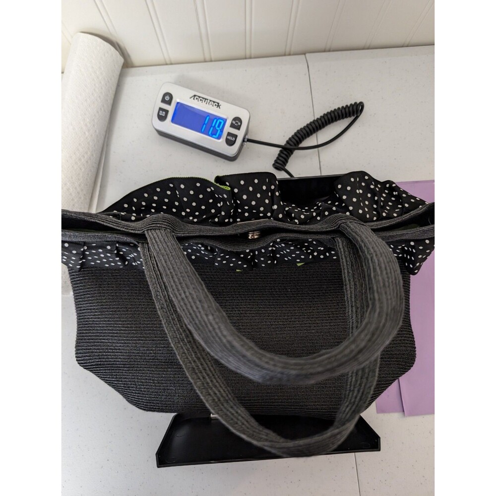 Eric Javits New York Handbag Woven Ruffle Polka Dot Trim Black Snap Clean! - Picture 15 of 15